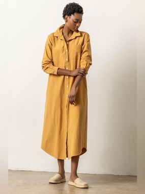 NWT. Lilla P. Maxi Shirt Dress. Turmeric. Size Medium.